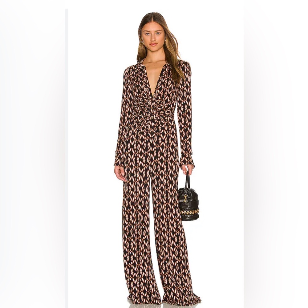 Free People Black and Cream Patterned Jumpsuit